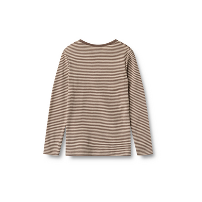 Langarm-Oberteil Alfie - Merinowolle/Seide - Brown Stripe - Wheat