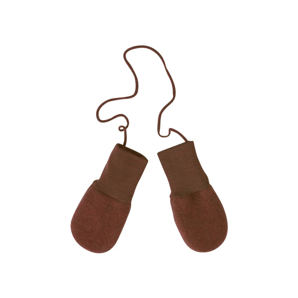 Mittens with string - Wool fleece - Cinnamon - Engel Natur