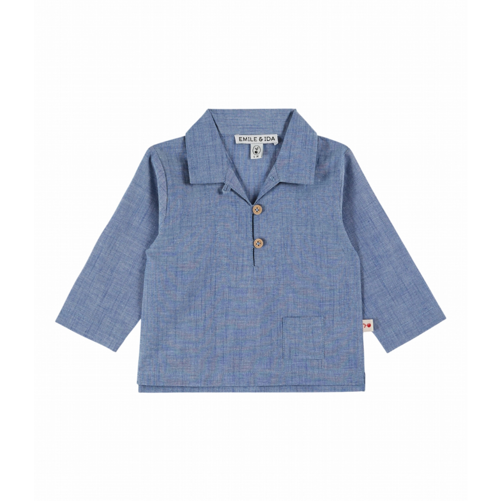 Overhemd top - Katoen - Chemise Chamray - Spijkerblauw - Emile et Ida - productfoto