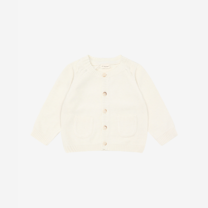 Gebreid Baby Vestje - Biologisch Katoen - Knit Cardigan - Antique White - GOTS - Fixoni