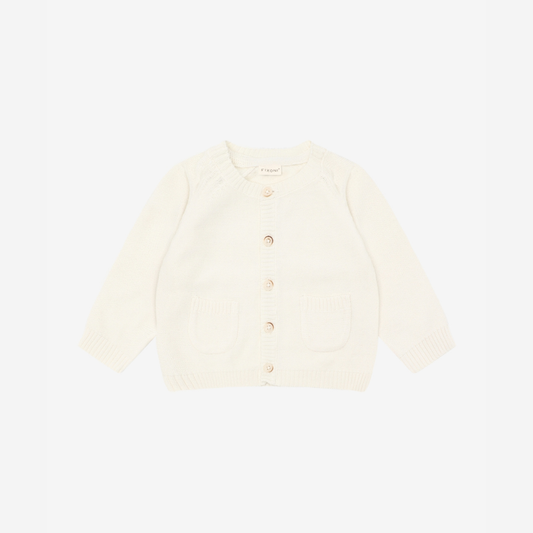 Gebreid Baby Vestje - Biologisch Katoen - Knit Cardigan - Antique White - GOTS - Fixoni