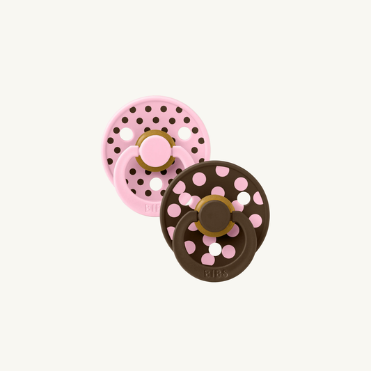 STUDIO Colour fopspenen 2 Pack Polka - Baby Pink/Mocha - Rond - Natuurlijk rubberlatex - BIBS