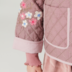 Geruit quilted jasje met borduursel - Winter Rose Check Comb - Katoen - Copenhagen Colors - detail bloemen