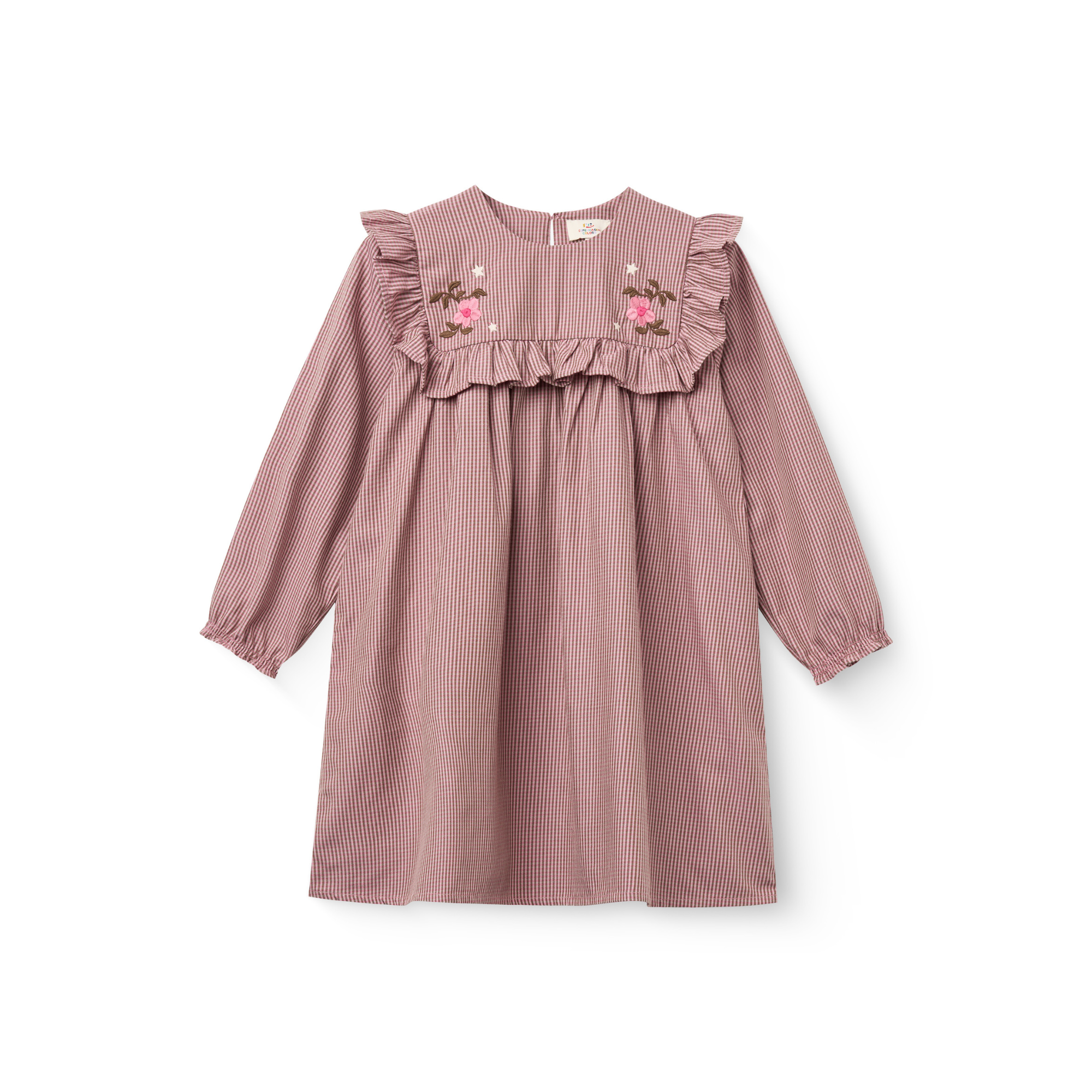 Geruite jurk met borduursel - Winter Rose Check Comb - 100% biologisch katoen - Copenhagen Colors - voorkant