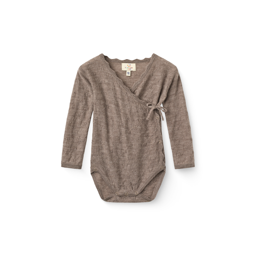 Baby setje - Pointelle overslag romper en legging - Natural Melange - 100% merino wol - Copenhagen Colors - romper