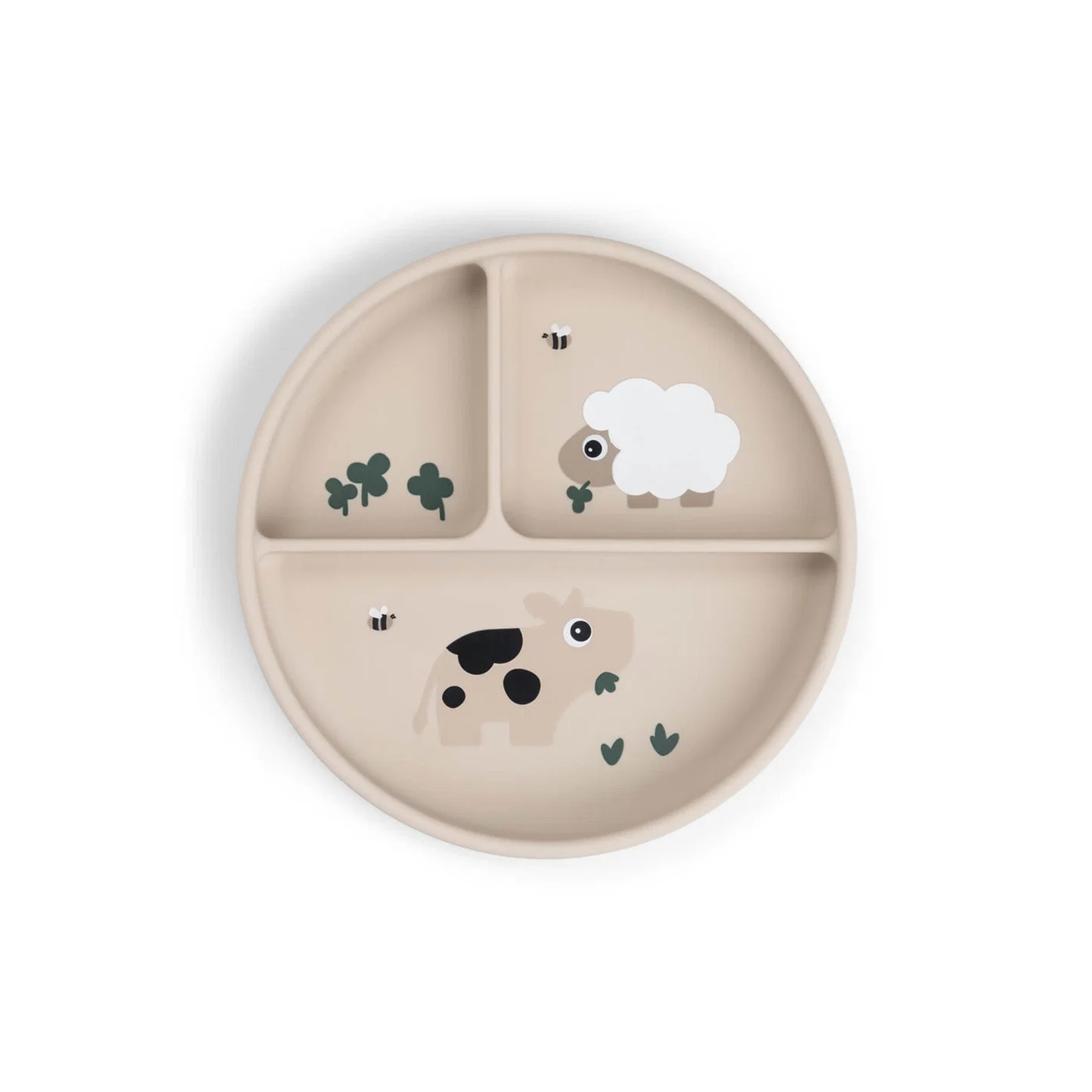 Silikon-Saugnapfteller - Stick&Stay compartment plate - Tiny farm - Sand - Done by Deer