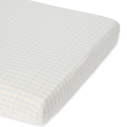 Fitted sheet - Muslin Fitted Sheet Junior - 70x140 - Organic cotton muslin - Gingham Sky Blue - Garbo & Friends