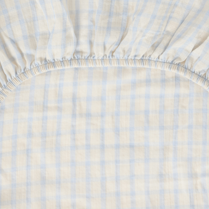 Fitted sheet - Muslin Fitted Sheet Junior - 70x140 - Organic cotton muslin - Gingham Sky Blue - Garbo & Friends