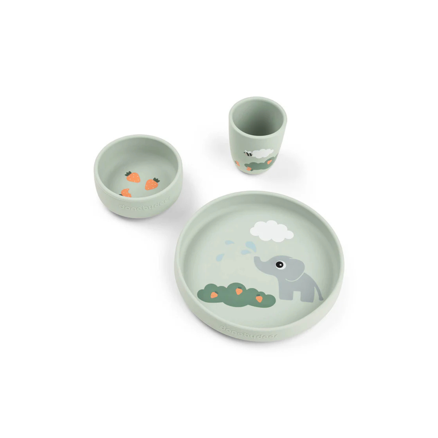 Saugnapfteller-Set – Stick&Stay Dinner Set – Elphee – Green – Done by Deer