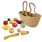 Houten Fruit- en Groenteset – 8-delige speelset met jute mandje – Egmont Toys