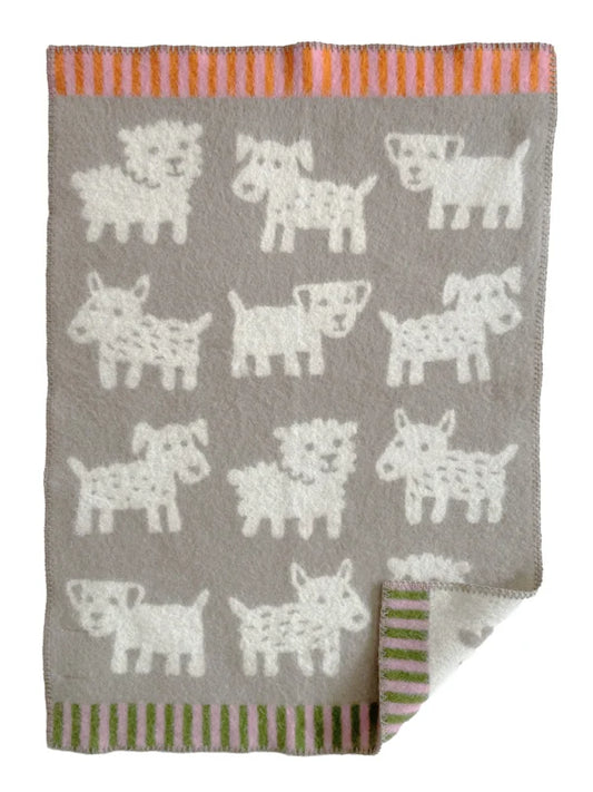 Wiegdeken Voff hondjes - Biologisch wol - Beige - 65x90 cm - Klippan