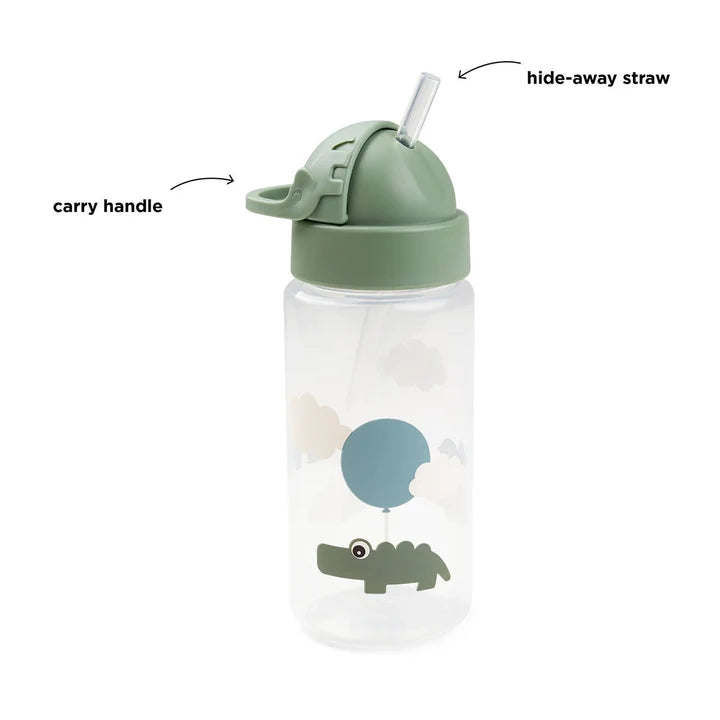 Drinkfles met rietje - Straw bottle - Happy Clouds - Croco/Green - 350 ml - Done by Deer