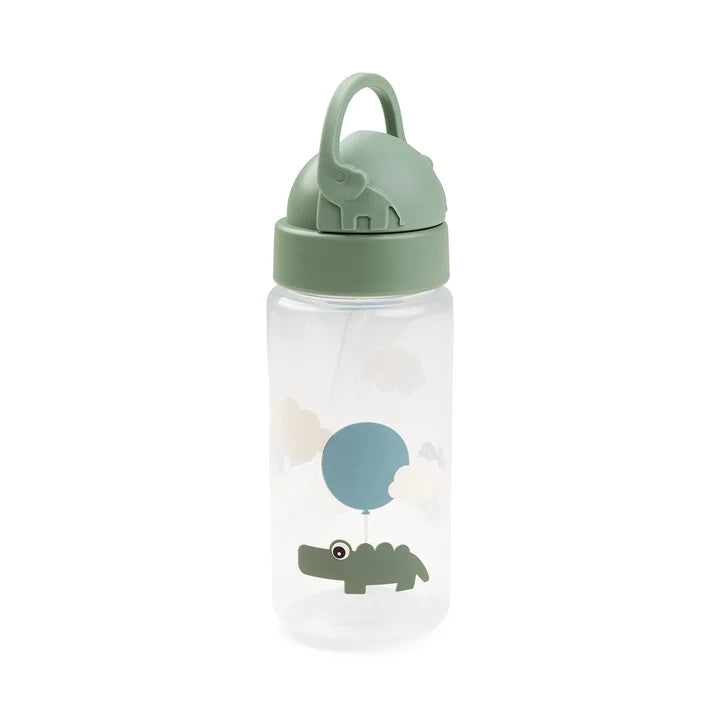 Drinkfles met rietje - Straw bottle - Happy Clouds - Croco/Green - 350 ml - Done by Deer