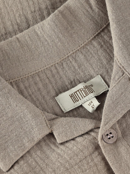 Blouse korte mouw - Biologisch katoen/mousseline - Bruin/Moon Rock - Huttelihut close up