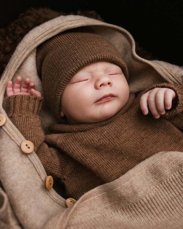 Gebreid mutsje - Fonzie newborn - Merino wol - HVID