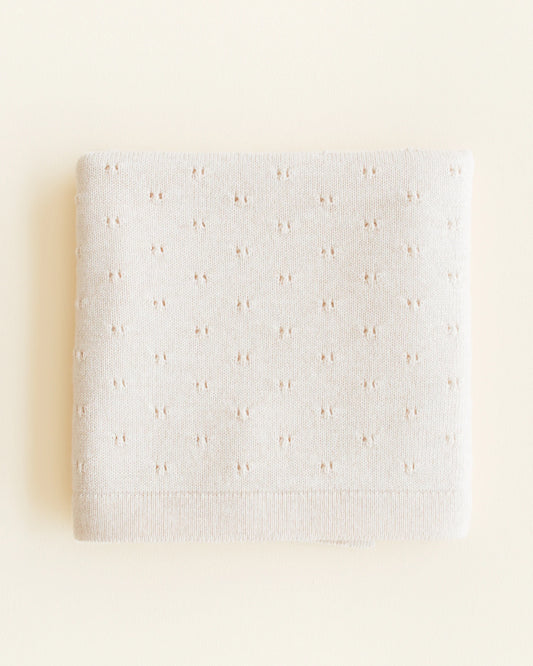 Baby Dekentje Ajour - Bibi blanket - Merinowol - Cream/Crème - HVID - bovenaanzicht productfoto
