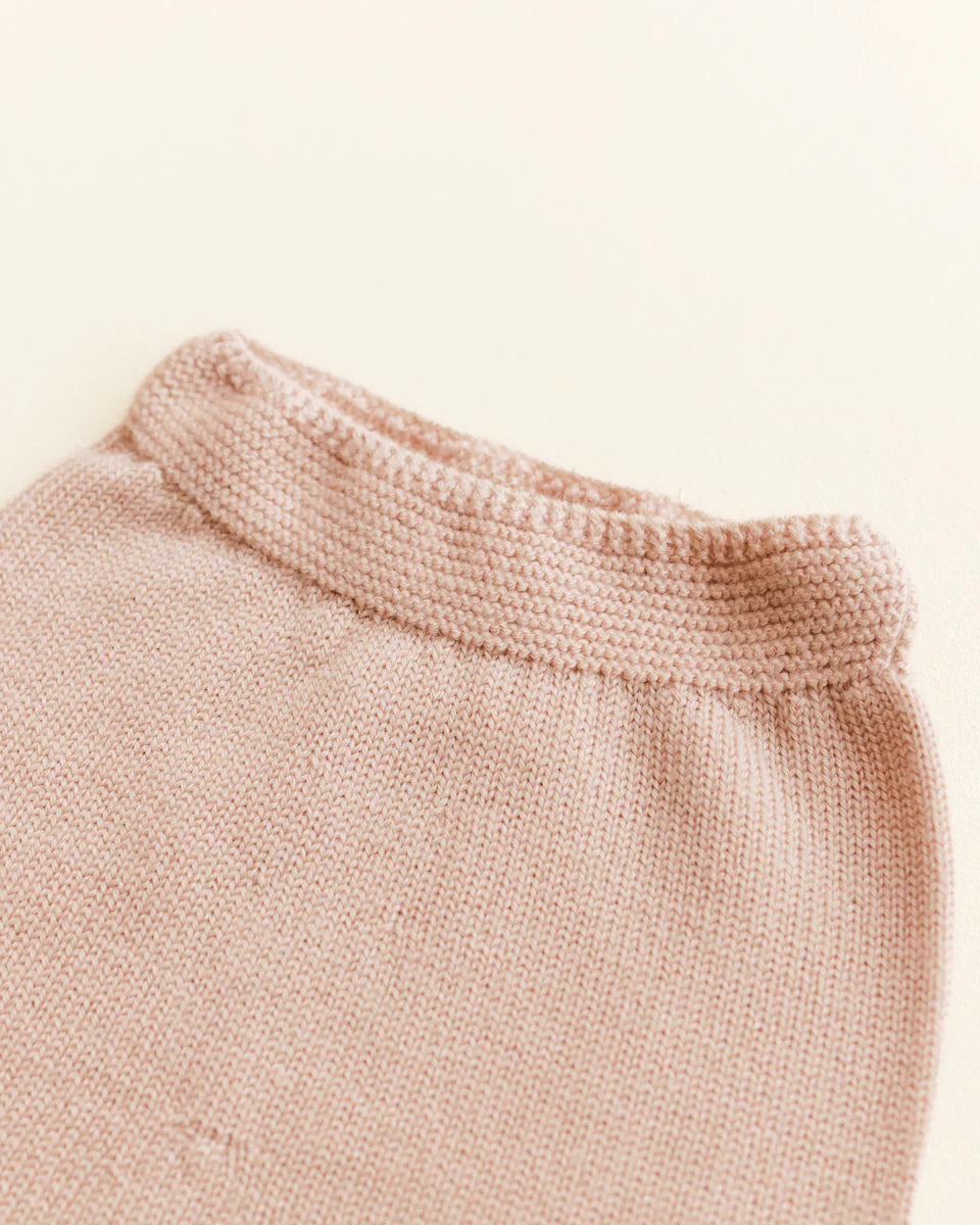 Gebreid broekje Guido - Merino wol - Apricot - HVID boord