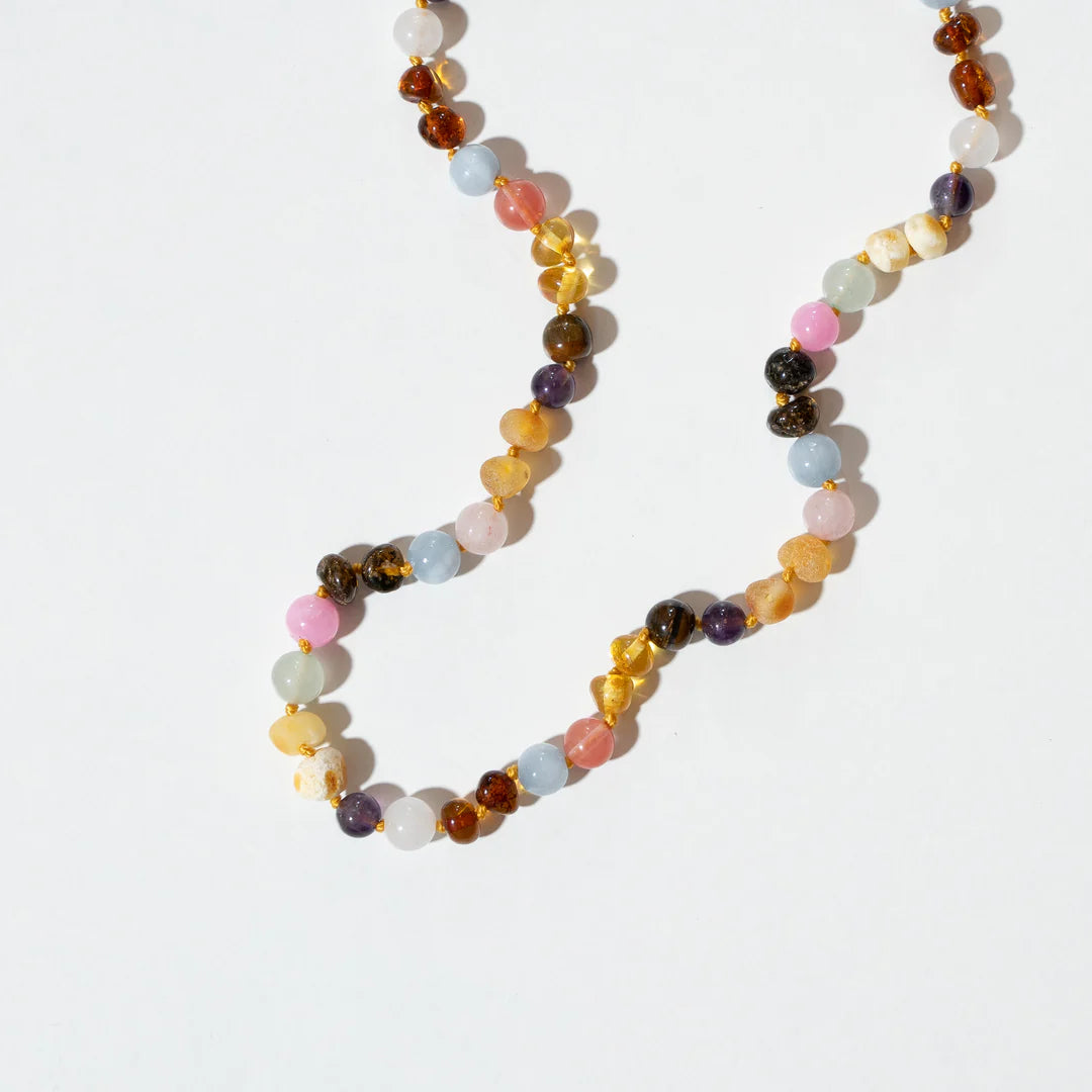 Barnsteen en edelstenen ketting - Rainbow - 32 cm - Kids 0-3 jaar - Nirrimis