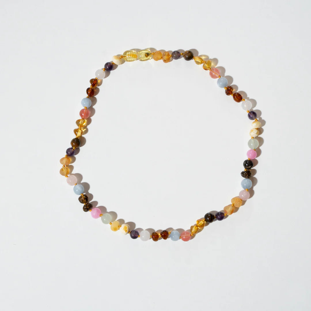 Barnsteen en edelstenen ketting - Rainbow - 32 cm - Kids 0-3 jaar - Nirrimis