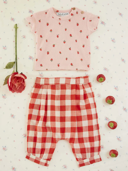 Geruit broekje - Bebe Vichy - Biologisch katoen - Rood/Wit - Emile et Ida