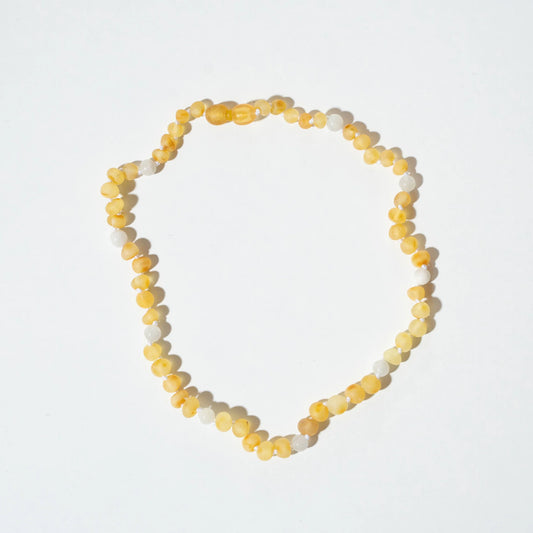 Barnsteen ketting Moonstone & Raw Lemon Amber - 32 cm - Kids 0-3 jaar - Nirrimis
