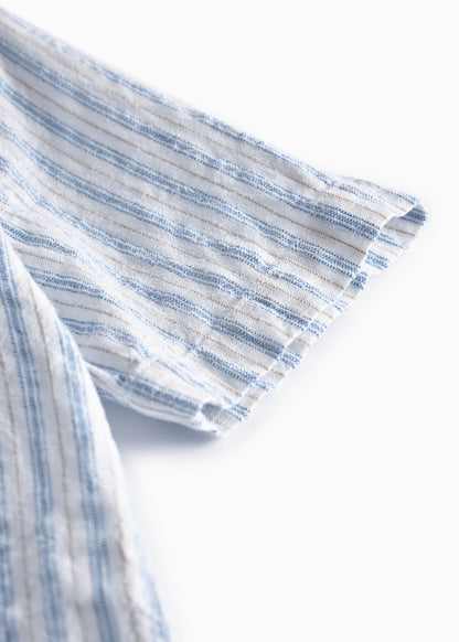 Blouse Tage - Linnen/katoen - Surf Blue Stripe - MarMar Copenhagen mouw