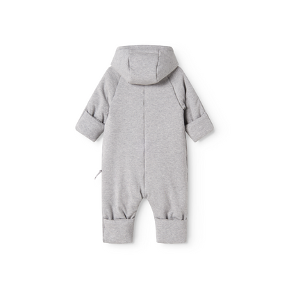 MarMar Copenhagen Rex Modal Baby Jumpsuit – Warm Padded Boxpak met Capuchon & Omvouwbare Handjes/Voetjes light grey melange grijs achterkant