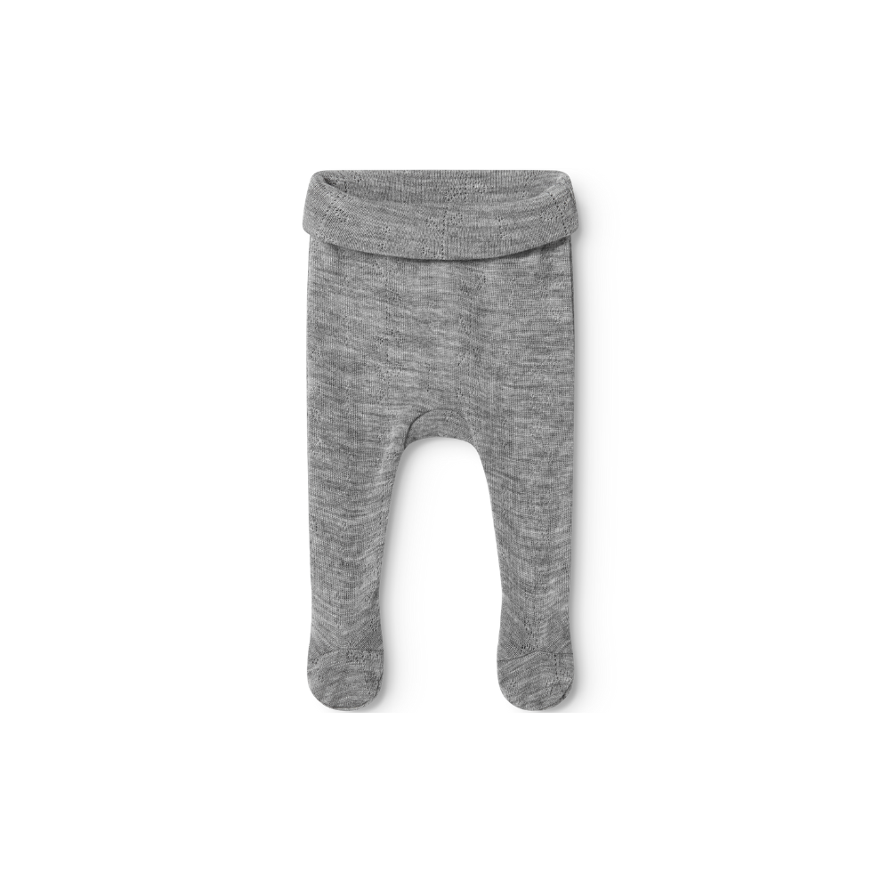 MarMar Copenhagen Piva broekje Pointelle in 100% merinowol zacht wit merinowol baby broekje met voetjes  en elegant pointelle breisel voor newborn grey melange grijs