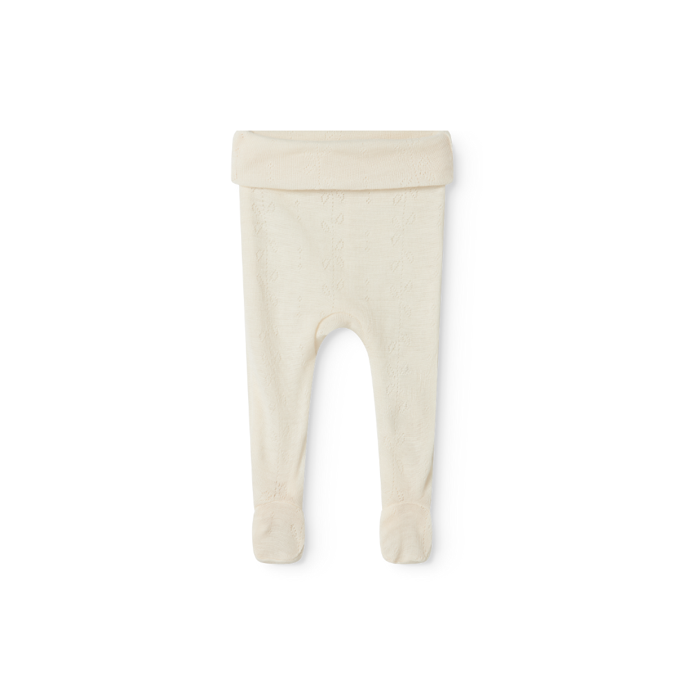 MarMar Copenhagen Piva broekje Pointelle in 100% merinowol zacht wit merinowol baby broekje met voetjes  en elegant pointelle breisel voor newborn natural wit