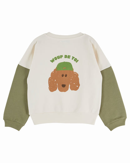 Sweater met hondenprint – Ecru Pistache – Biologisch katoen - Sweatshirt Bicolore - Emile et Ida