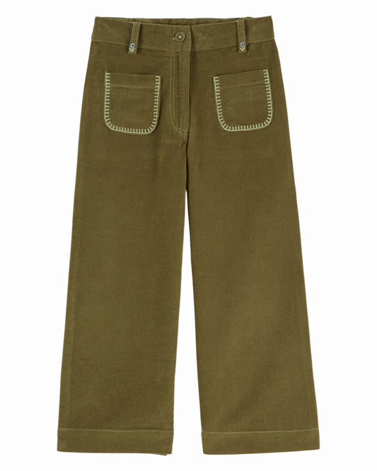 Velours broek met bloemenborduursel – Pistache/groen – Emile et Ida