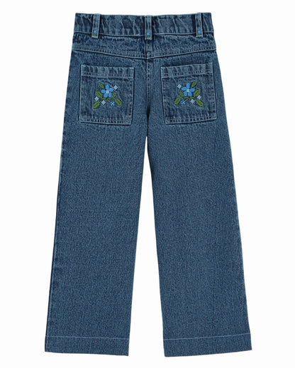 Denim broek met geborduurde zakken – Donkerblauw – Emile et Ida