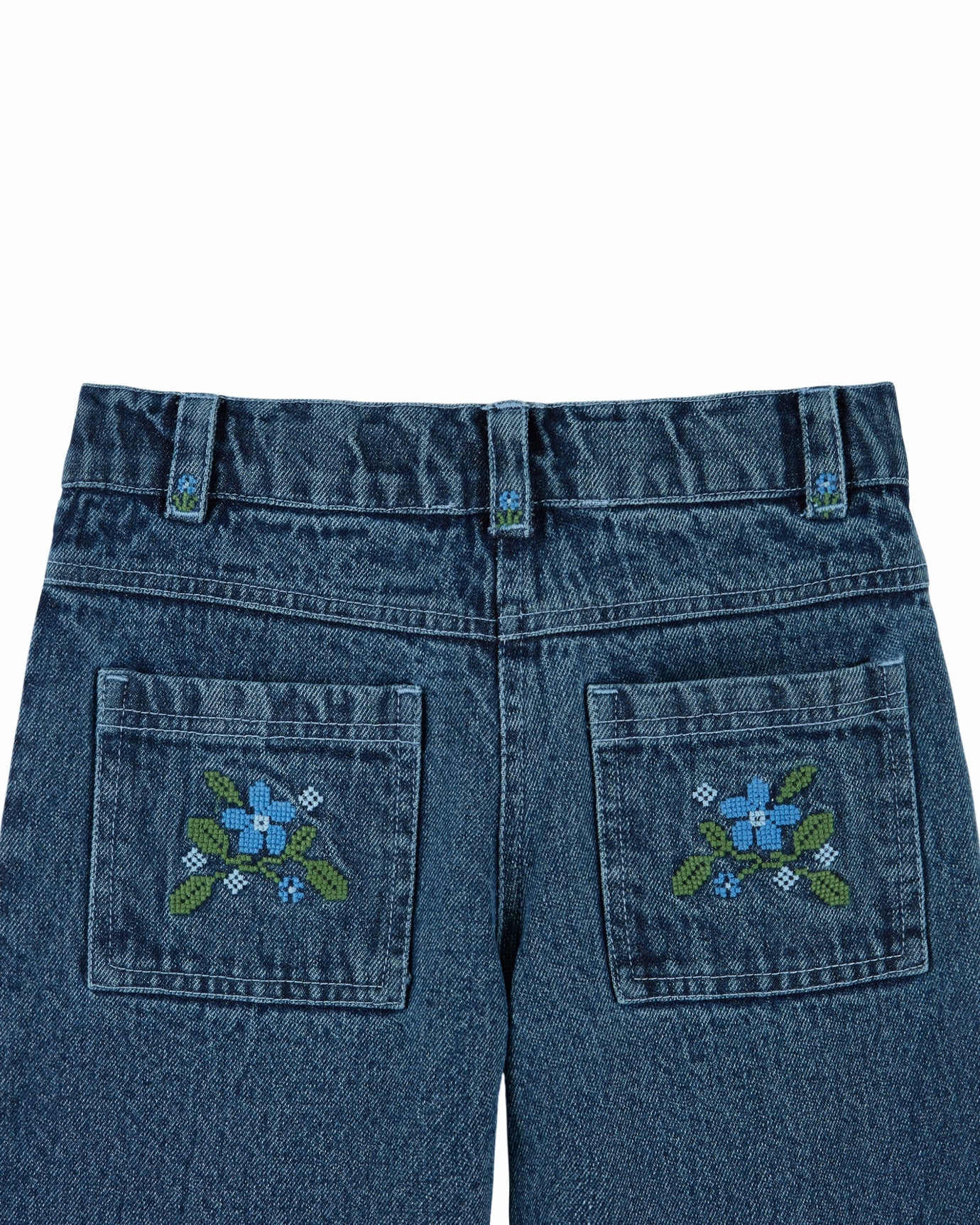 Denim broek met geborduurde zakken – Donkerblauw – Emile et Ida