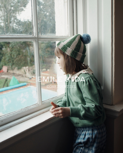 Gestreepte wollen muts met pompon – Olive & Blush – Emile et Ida