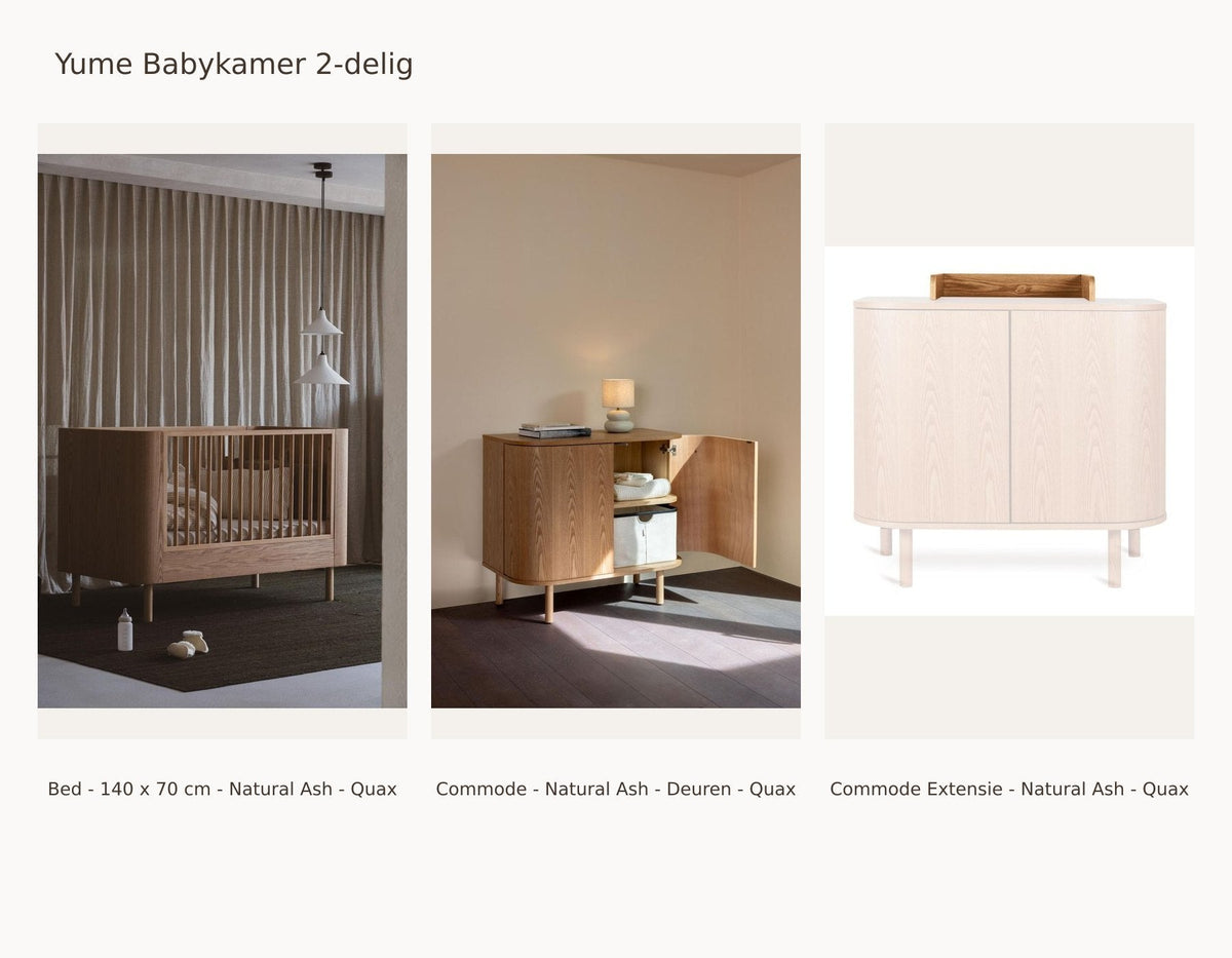 Quax Yume Babykamer 2-delig – Natural Ash – 140 × 70 – Commode deuren – met commode-extensie – met uitvalbeschermer: set met Bed - 140 x 70 cm - Natural Ash - Quax, Commode - Natural Ash - Deuren - Quax, Commode Extensie - Natural Ash - Quax.