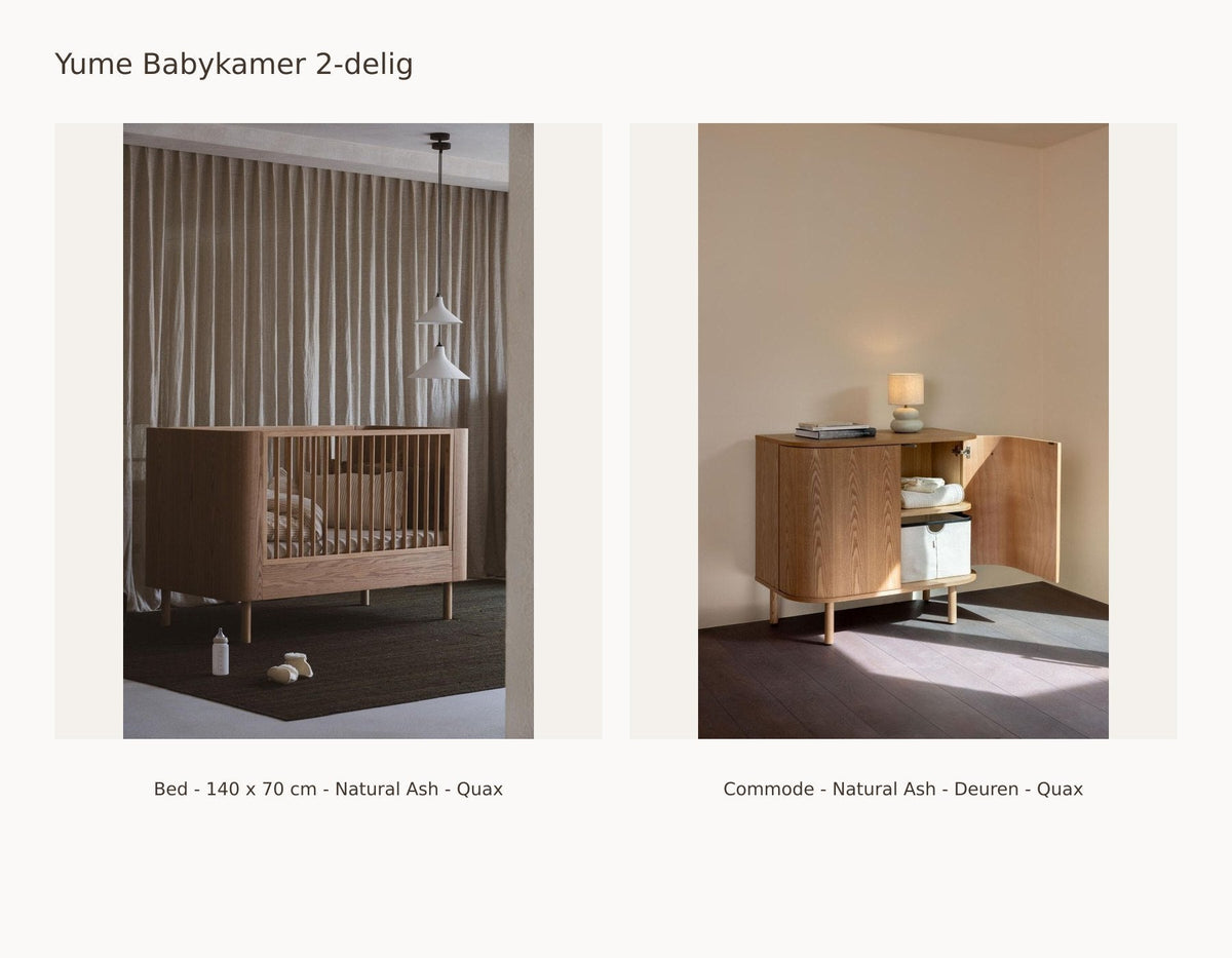 Chambre bébé 2 pièces Quax Yume – Natural Ash – 140 × 70 – Commode avec portes – avec barrière de sécurité : ensemble avec Lit - 140 x 70 cm - Natural Ash - Quax, Commode - Natural Ash - Portes - Quax.