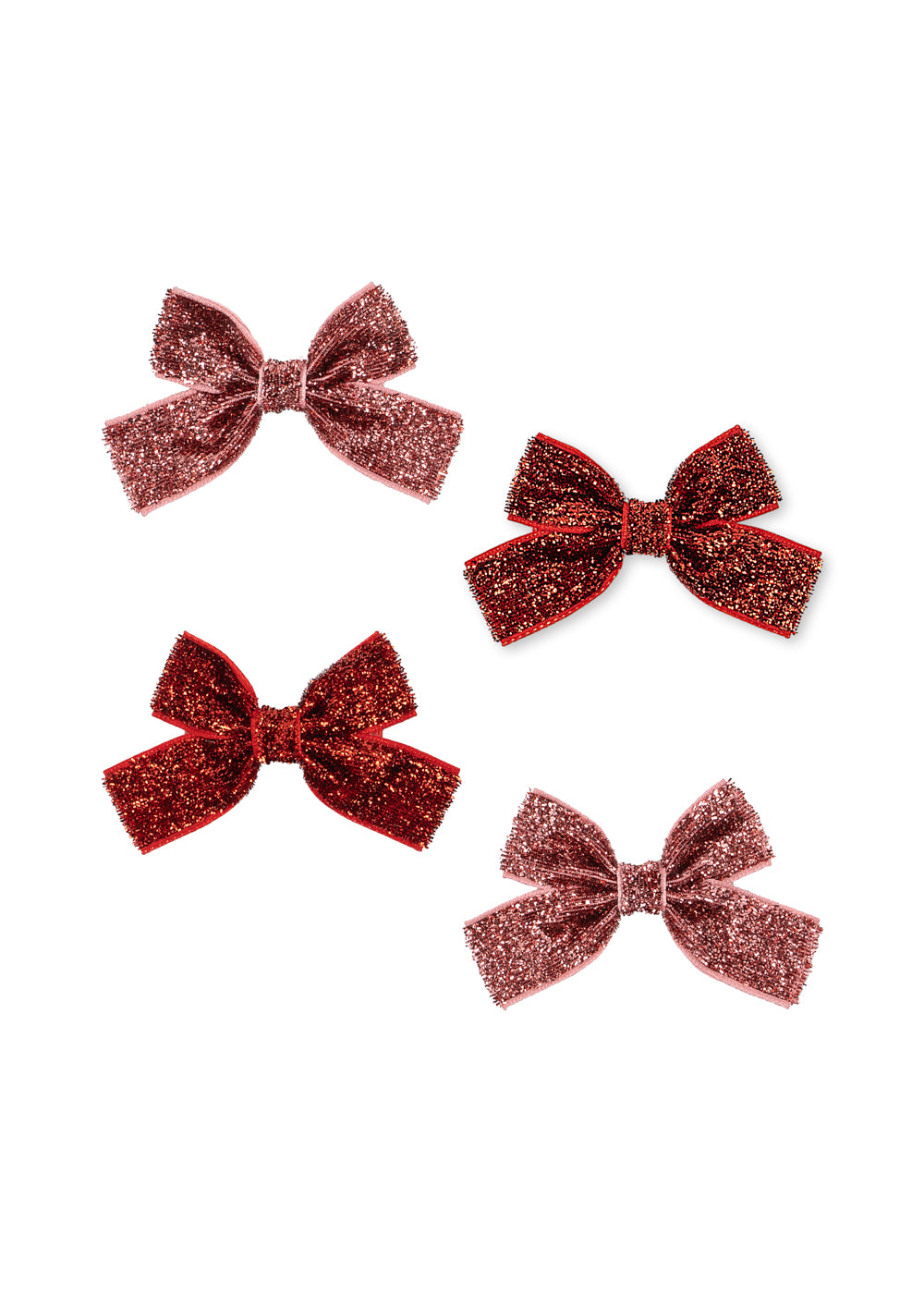 Haarspangen Micki Bow 4er-Pack – Red Glitter & Rose Glitter – Konges Sløjd